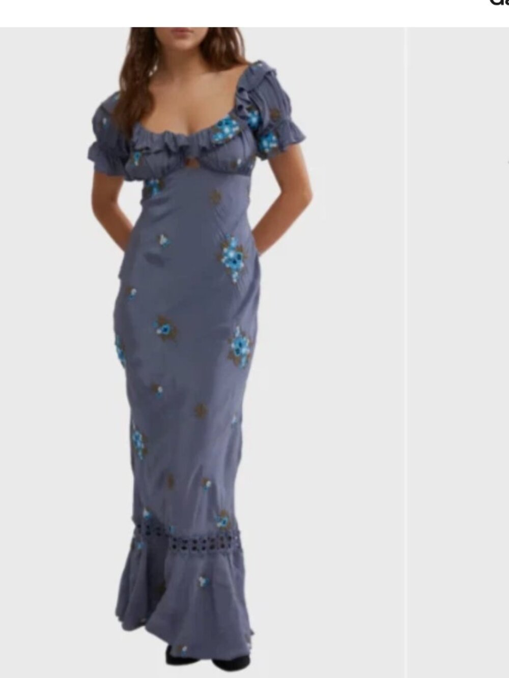 FREE PEOPLE Floral Embroidered Bali Santa Cruz Cutout Maxi Dress sz XS NWT - Picture 3 of 6
